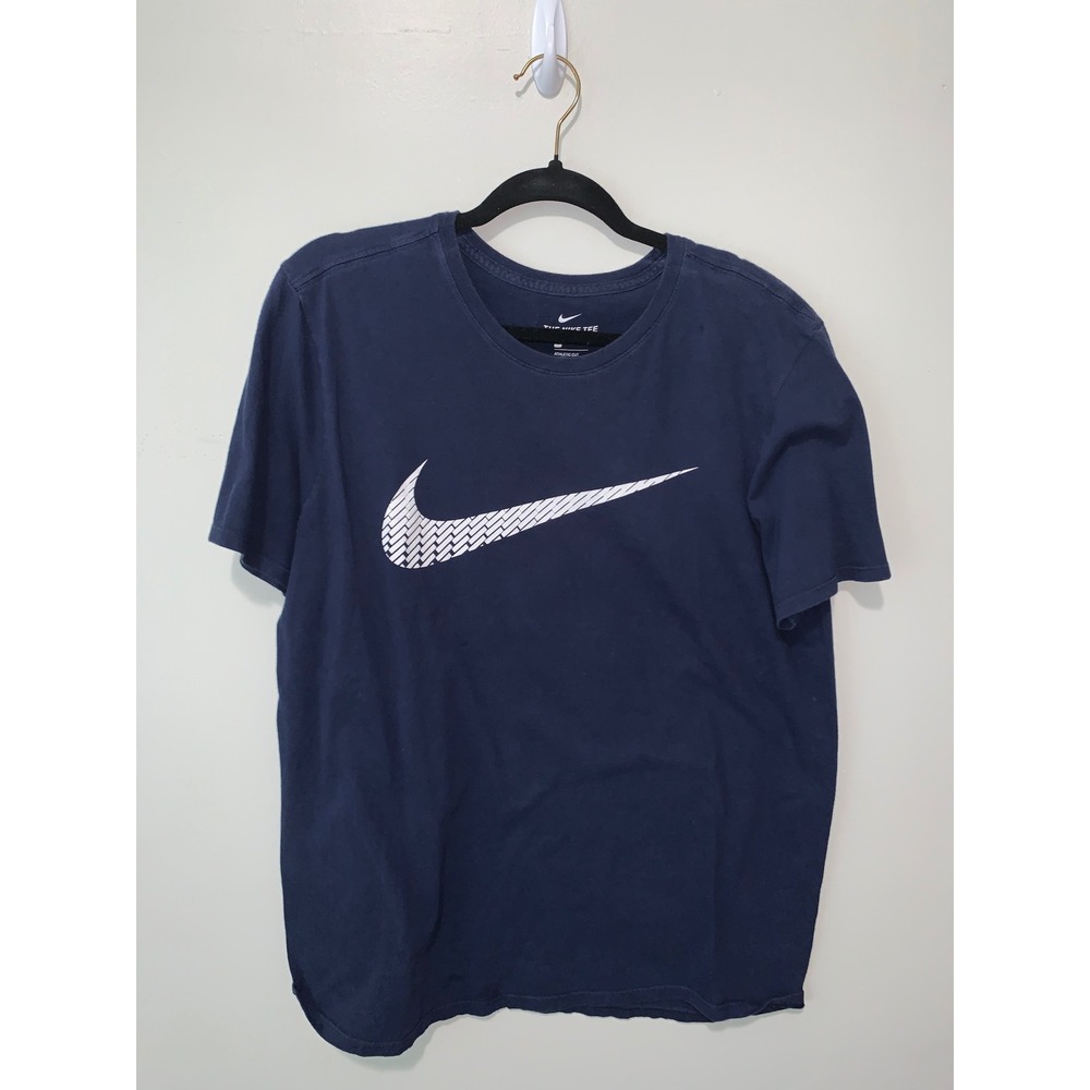 Nike Mens Graphic T-Shirt Navy Blue White Swoosh Athletic Cut Large